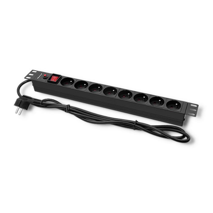 Qoltec Listwa Zasilająca PDU Antyprzeciążeniowa Do RACK 19" | 1U | 16A | 8xFRENCH| 2m