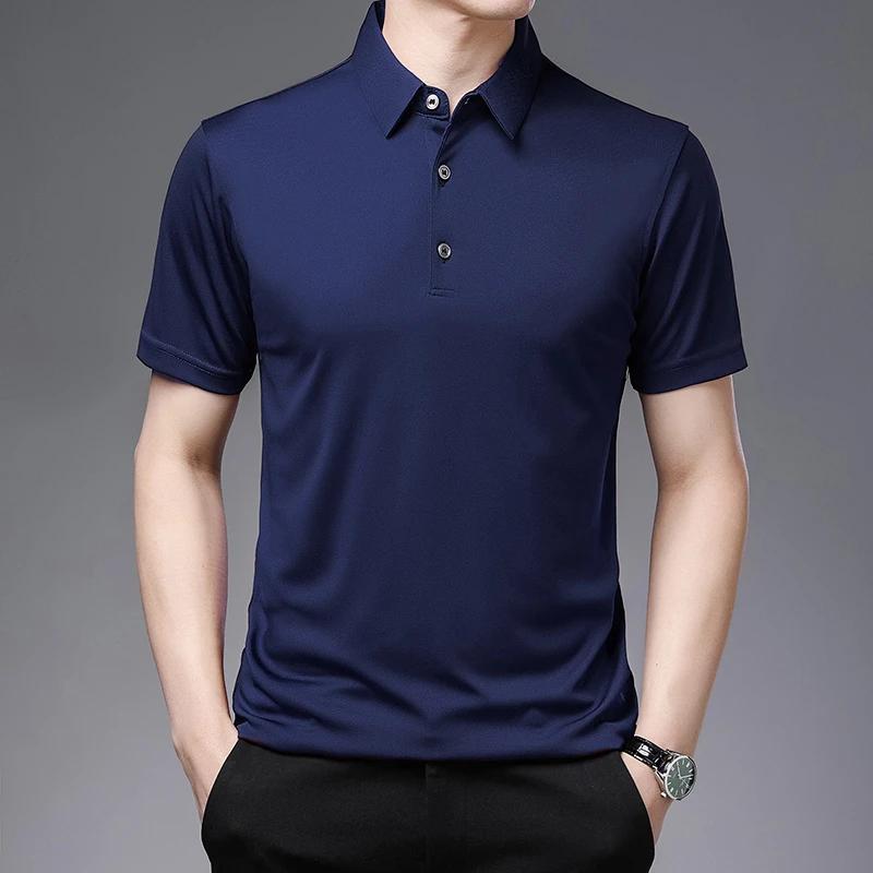 

2026 Men s New Solid Color Business Casual POLO Shirt Summer Fashion Casual Short Sleeve Comfortable and Breathable Top 4XL темно-синього кольору