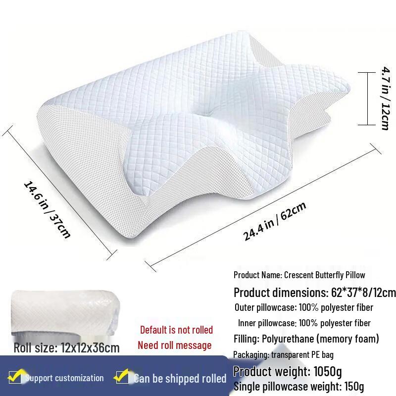 JINGRUIXIANG Rolled Memory Foam Butterfly Pillow
