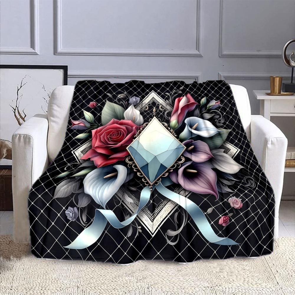 Gem and Floral Elegant Design Blanket Patterned flannel blanket perfect for the bedroom living room, sofa, or a little nap