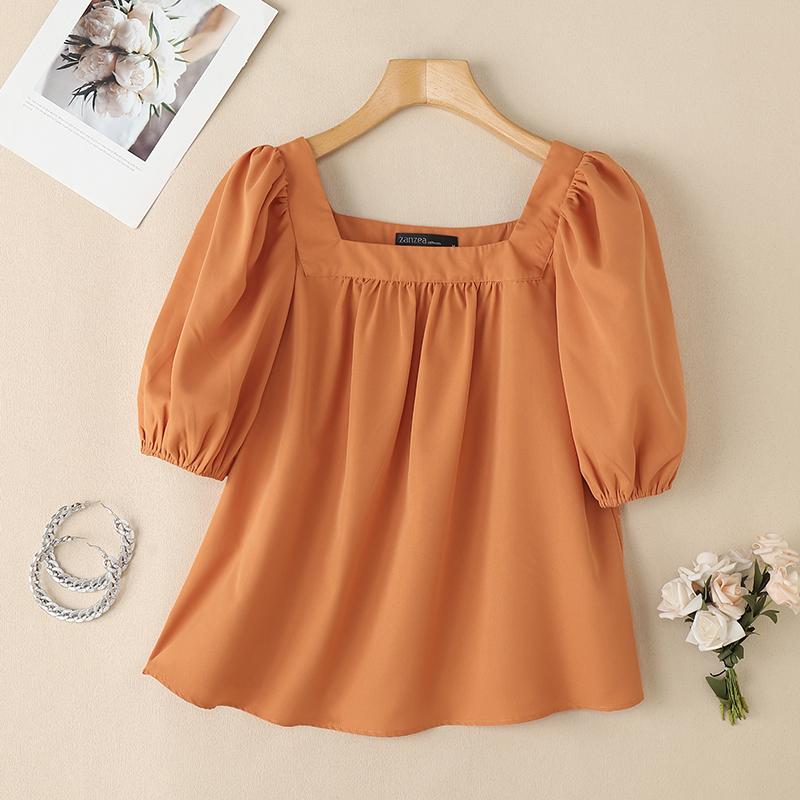 ZANZEA Women Casual Square Collar Summer Short Sleeve Blouse