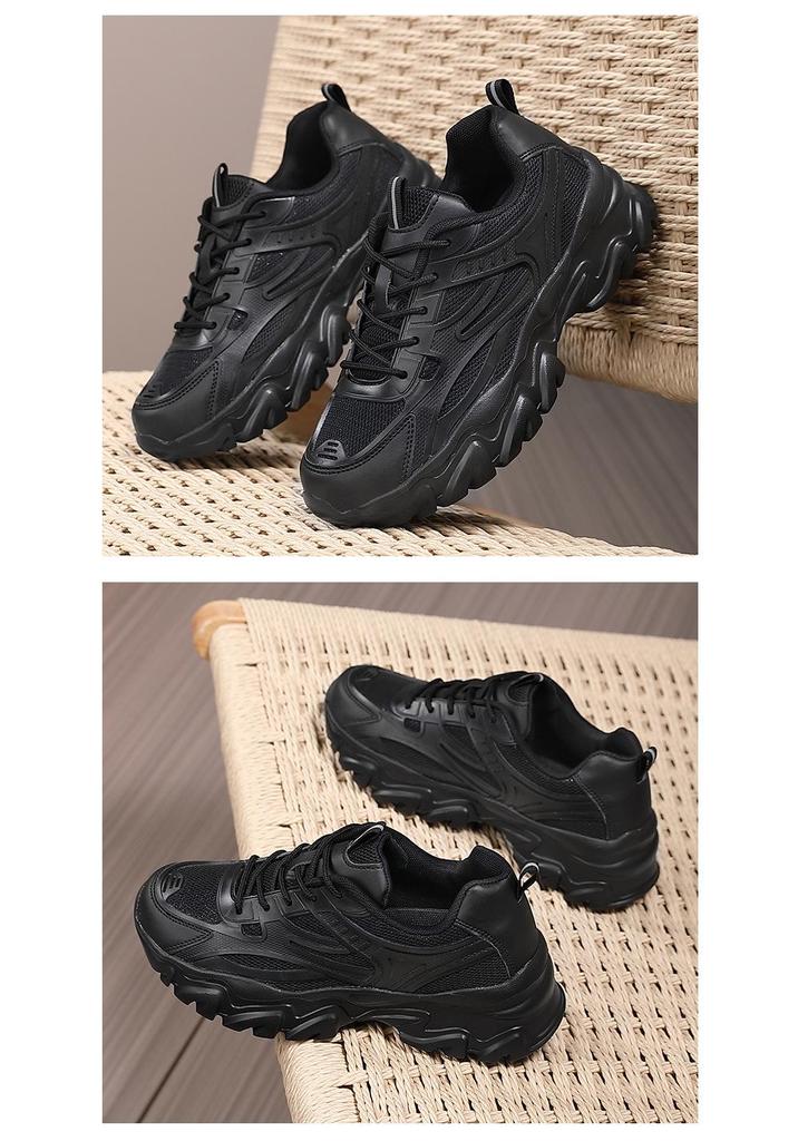Women's Black Non-Slip Height-Increasing Sports Shoes - Fashionable, Comfortable, Versatile, Thick Sole for Spring/Autumn
