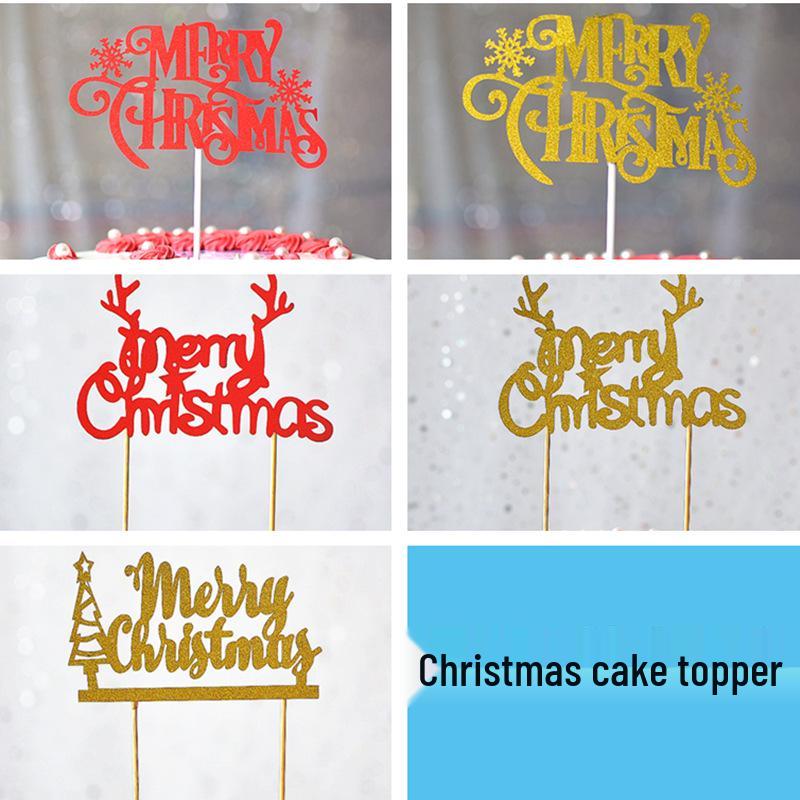Gold & Green Glitter Merry Christmas Tree Cake Topper Decoration