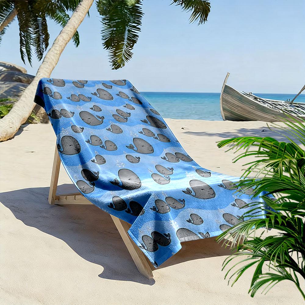 Playful drifting whales Print beach towel, quick drying, suitable for travel, outdoor sports, jogging, the beach and swimming, gift