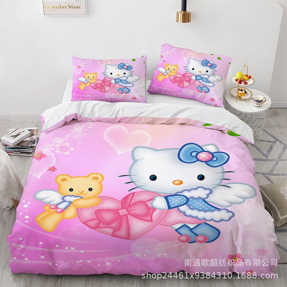 Sanrio Hello Kitty Bedding Sets Comforter Quilt Bed Cover Duvet Cover Pillow Case 2-3 Pieces Sets Bedroom Decor Home Supplies