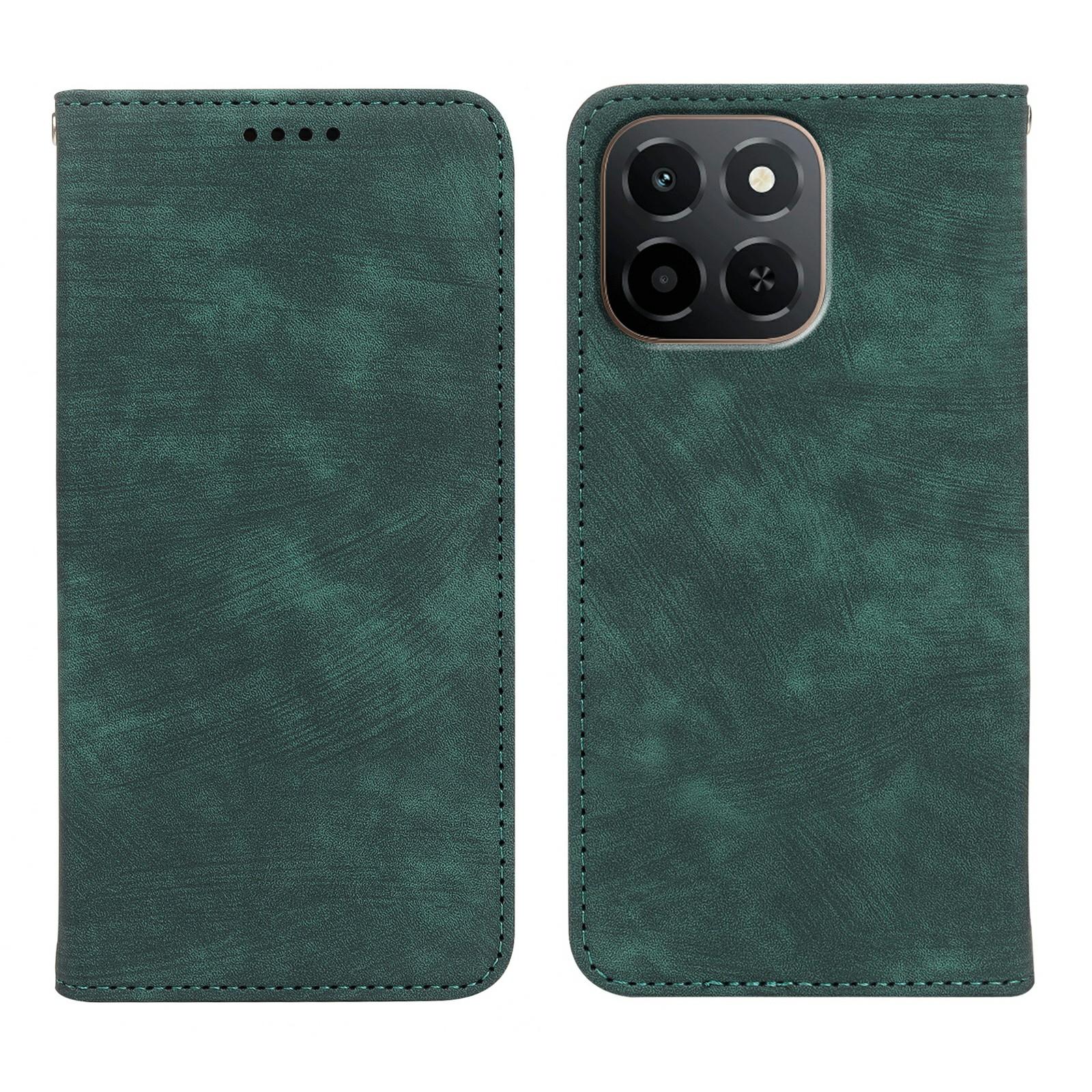 

For Honor X6c 4G Case Strong Magnetic Leather Wallet Phone Cover with Striped Texture Green