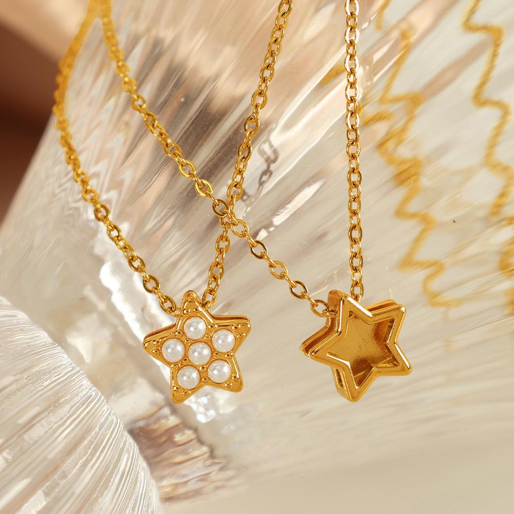 Hot Sale ins Wind Exquisite Clover Necklace Titanium Steel Cross White Bead Clavicle Chain Versatile Jewelry