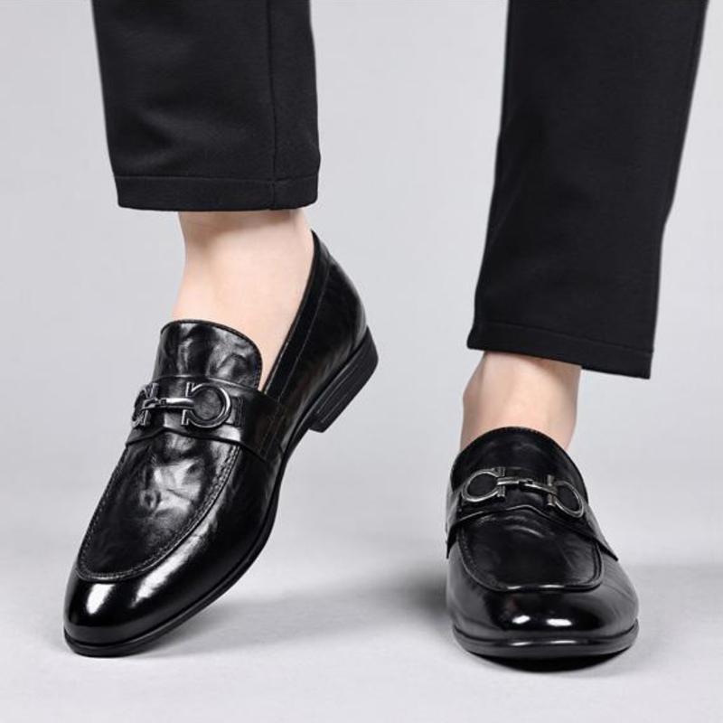 Fashion Four Seasons Men's Leather Shoes Classic Business Versatile Style Formal Party Daily Office Black Elegant Adult Flat Loafer