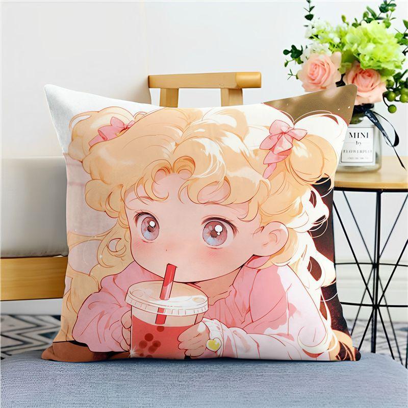 

Мультяшная подушка, розовая и милая, Анимационный периферийный товар Ледяной Лунный Заяц, декоративная подушка для комнаты, дивана linen-45x45cm double-sided [without pillow core]