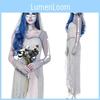 Elegant Ladies Halloween Zombie Corpse Bride Costume Featuring Irregular Long Sleeve Design