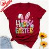 Happy Easter Cartoon Tshirt Bunny Ears Bow With Egg Floral Star Graphic Playful Typography Cute Festive Regular Short Sleeve
