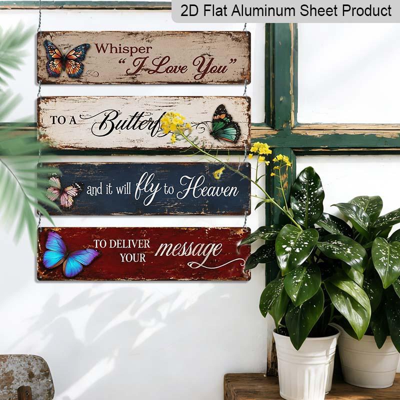 2D Flat 4Pair/Set Vintage Distressed Butterfly Bereavement Aluminium Decorative Sign, Heaven Message Sympathy Decorative Aluminum Plaque