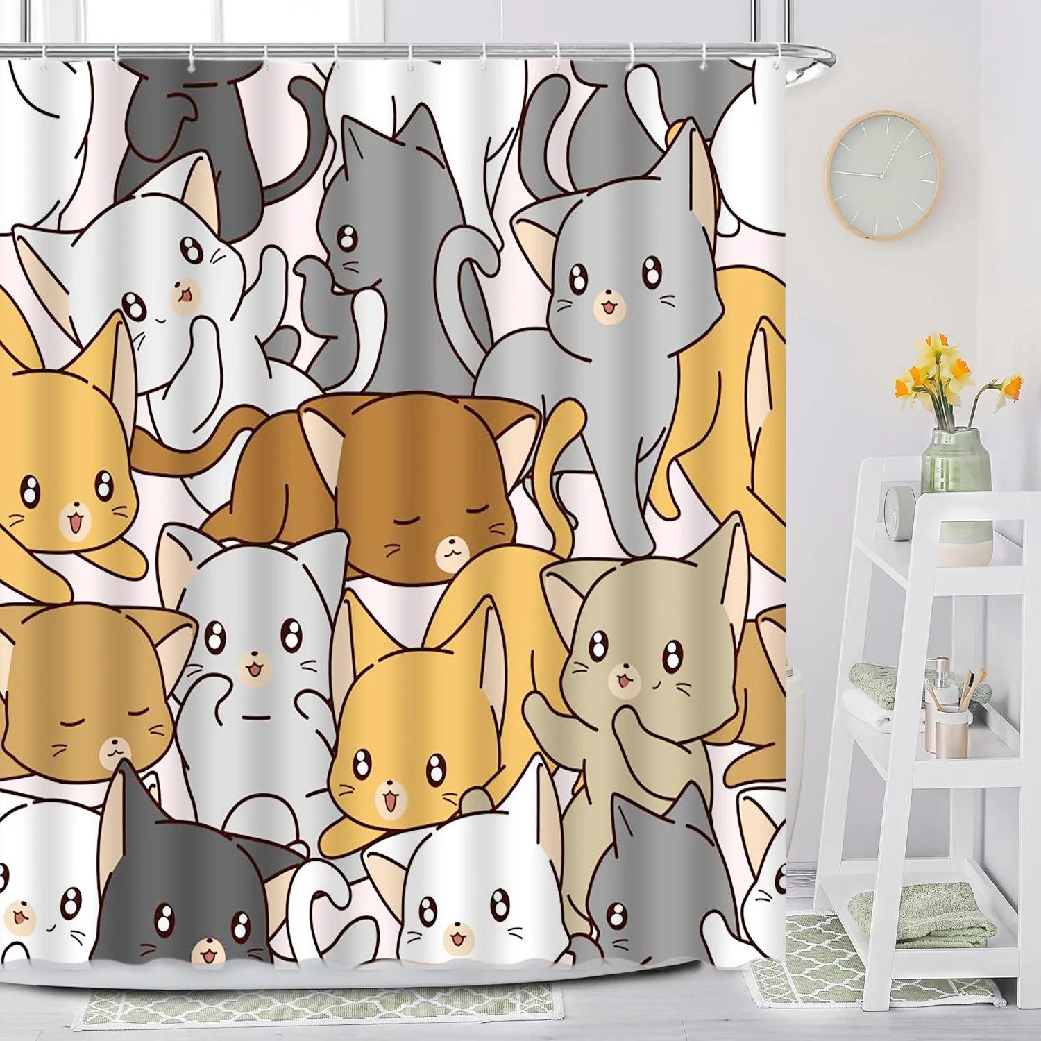 

Мультяшная шторка для душа с животными, с забавными лапами кошки и собаки, милый детский принт, украшение для семейной ванной комнаты с крючками 90x180cm-35x70in