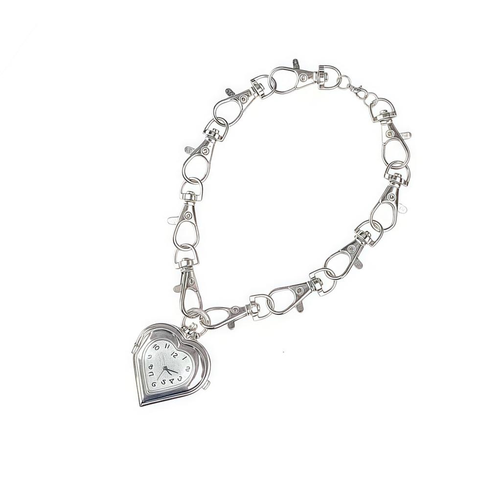 Vintage Heart Pendant Necklace Retro Pocket Watch Charm Neckchain Lobster Clasp Chain Jewelry for Women Men Gift