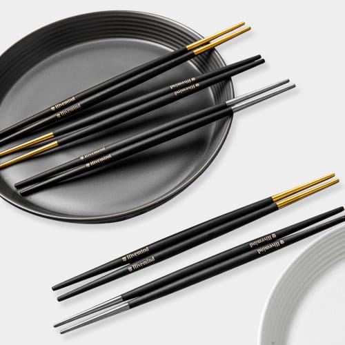Hive Mind Chopsticks, Set of 5, 21.8cm, Stainless Steel, Non-Slip, Perfect as a Gift or Present (Black/Silver)