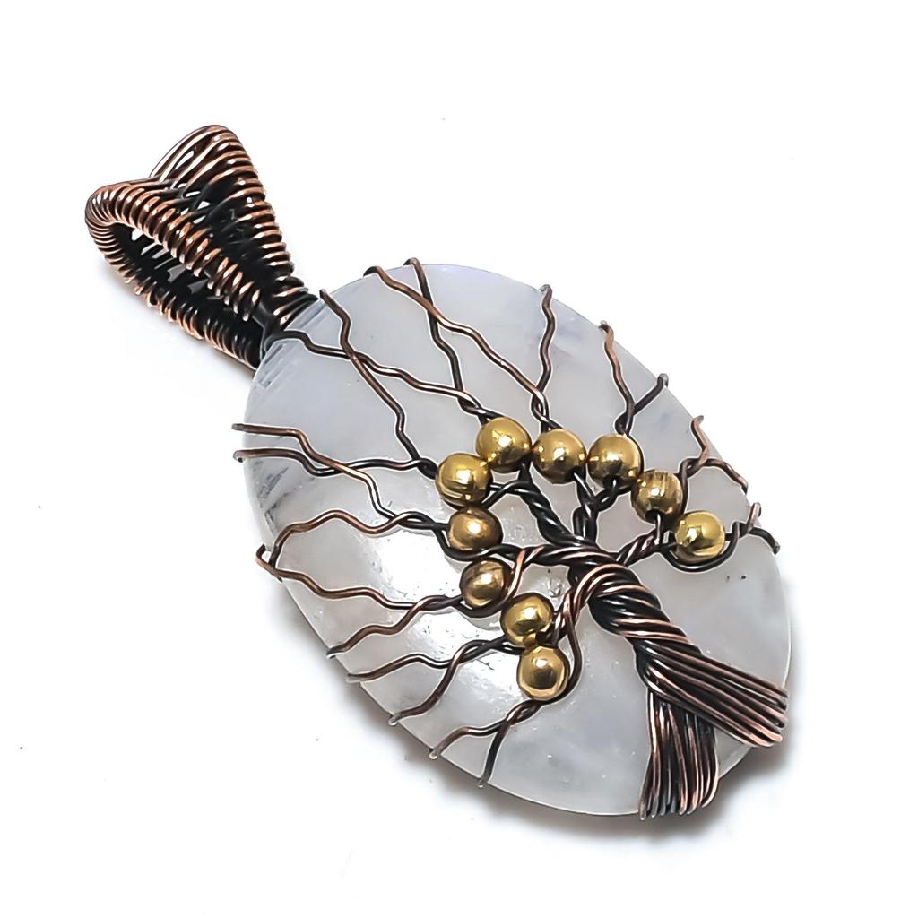 Tree Of Life Moonstone 999 Copper Wire Wrapped Pendant, Handmade Gemstone Pendant, Gift For Mom Antique Jewelry