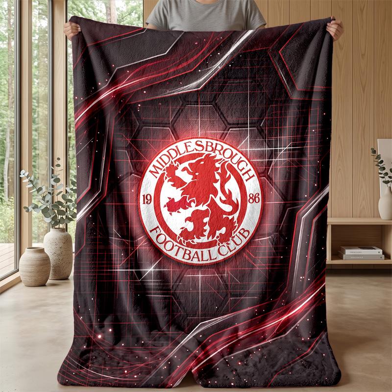Manta de Franela con Estampado de Fútbol del Middlesbrough, Manta Ligera Suave y Cálida para Sofá, Cama, Acampada