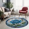 Crystal velvet carpet1pc Elegant Blue Rose Stained Glass Area Mat - Short Pile, Polyester, Machine-Made, Round Indoor Mat for Be