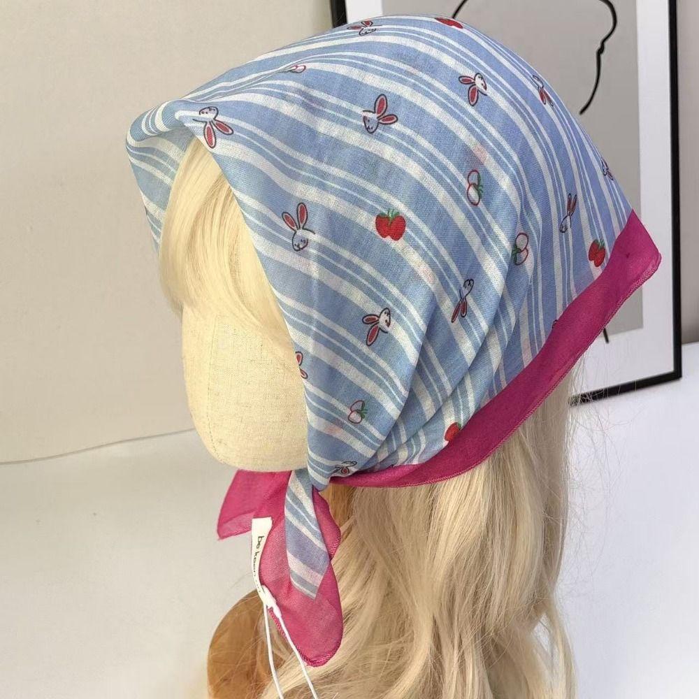 Floral Print Pattern Hair Scarf Double Sides Head Handkerchief Silk Scarf Spring Summer Fall