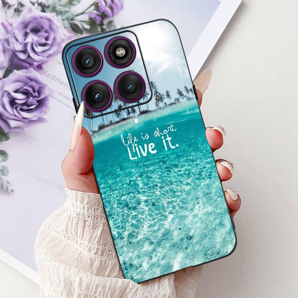 For Motorola Edge 60Pro XT2507-1 Back Cover For Motorola Edge 60 Pro Case Cute Cartoon Luxury Flower Painted Black Silicone 6.7"