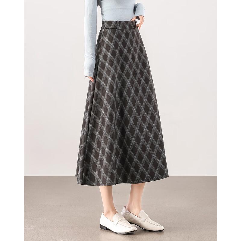 TERRE BLEUE Women's Retro High-Waist Plaid A-Line Midi Skirt
