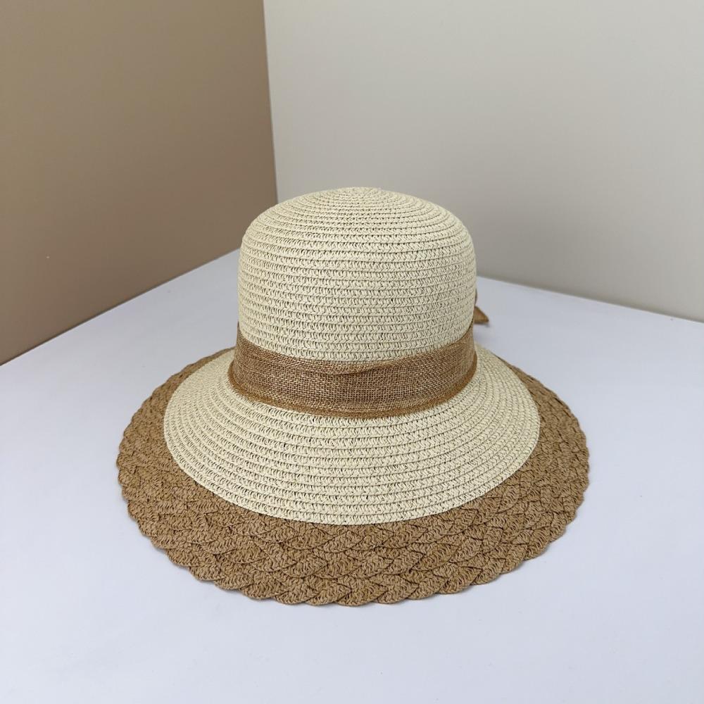 Hollow Out Big Brimmed Woven Cap Portable Bow Fisherman Cap Straw Weaving Beach Hat  Spring