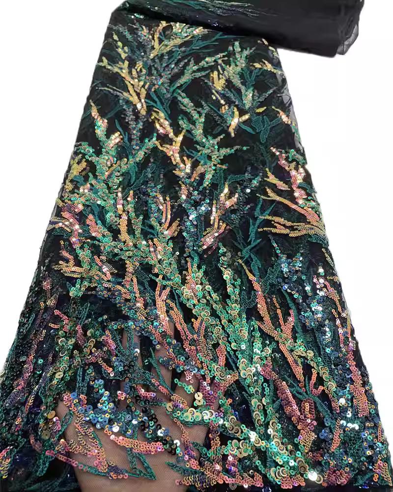 1yard Colorful Sequin Mesh Embroidery Tela Luxury Gauze Fabric Fashion Design Wedding Dress Diy Sewing Fabric
