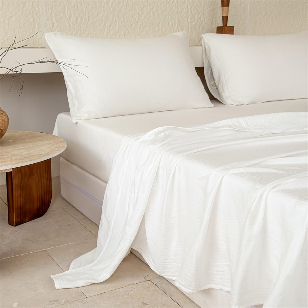 

Марлевый Простынь на резинке, Стиранный, для матраса, Все 120 x 200 x 30, Однотонный белый, Полуторный, 100% хлопок, Двухслойная марля, белый