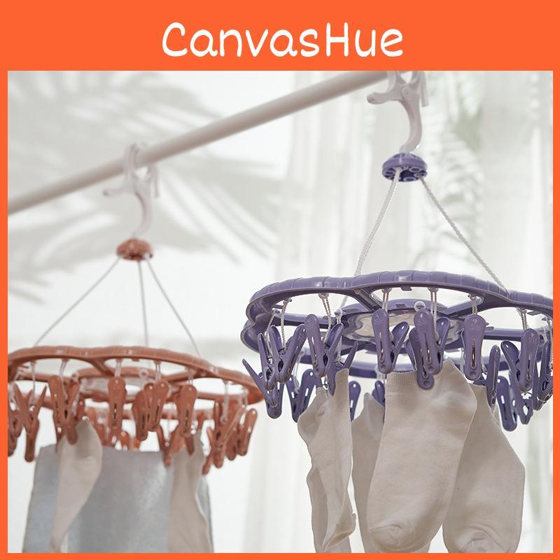 Portable Round Clothes Drying Rack With Multiple Clips Ideal For Indoor Use