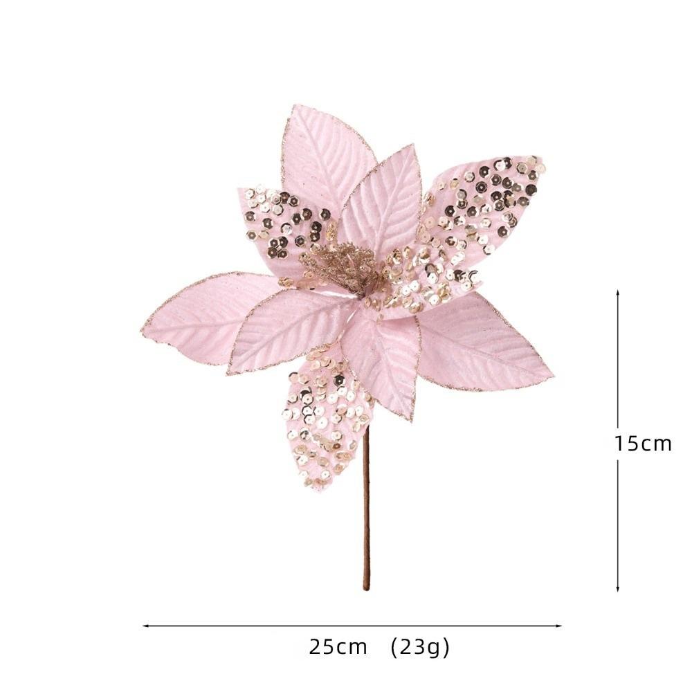 New 25CM Artificial Poinsettia Flower Sequins Glitter Simulation Flowers Sparkling Christmas Glitter Flower New Year Festival