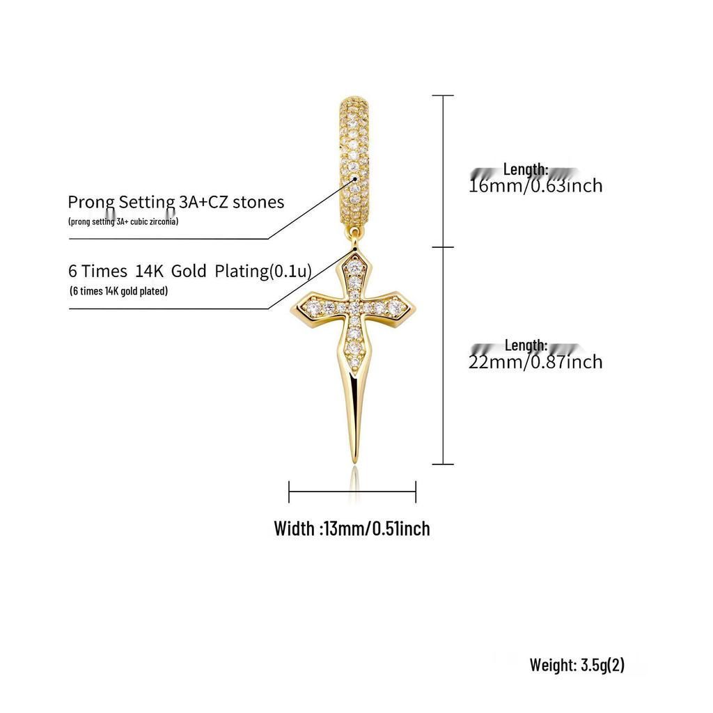 European & American Hip-Hop Style Zircon Cross Hoop Earrings - Fashion Trend for Men and Women