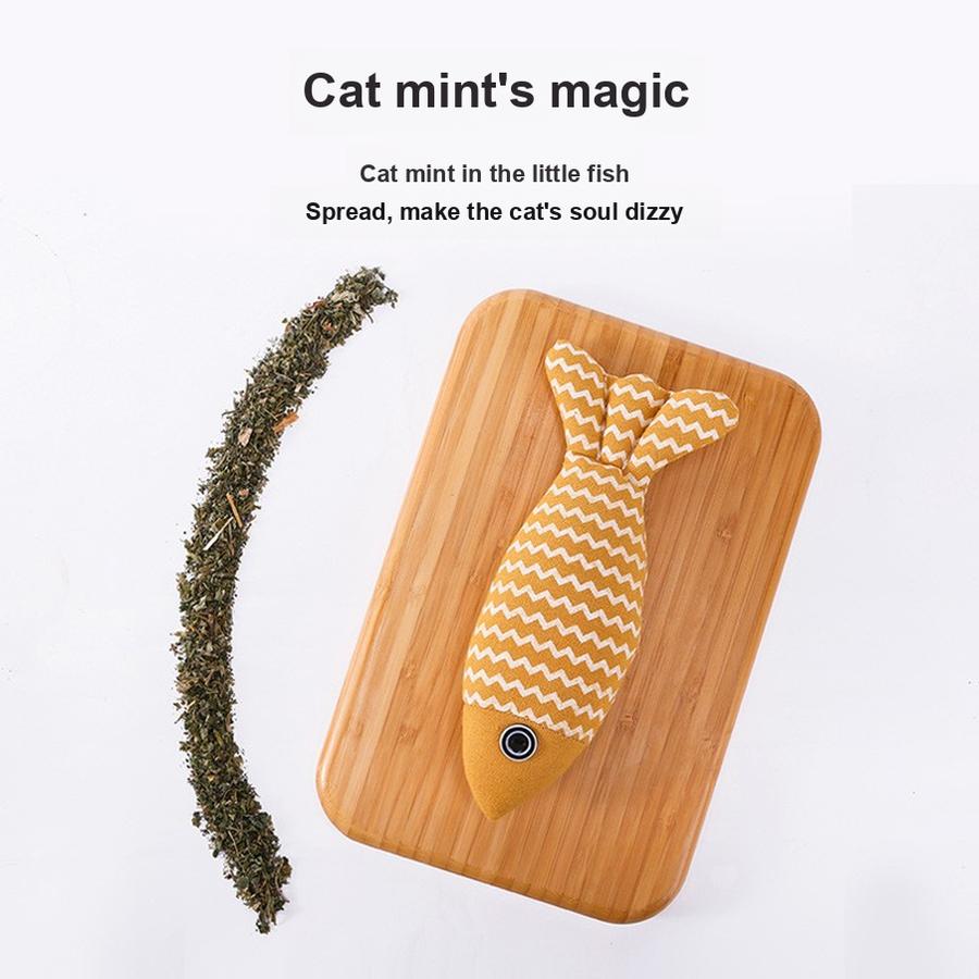 Self-Play Catnip Plush Simulation Fish Kitten Chewing Toy Cat Teaser Stick Pet Cat Supplies