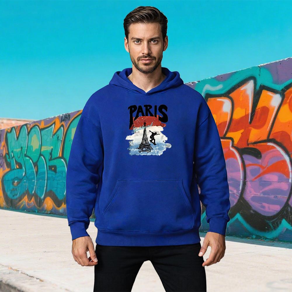 Paris Skateboard Eiffel Tower Graphic Sweatshirt Men Women Fashion Casual Streetwear Oversized White Hoodies Art Design Trendy