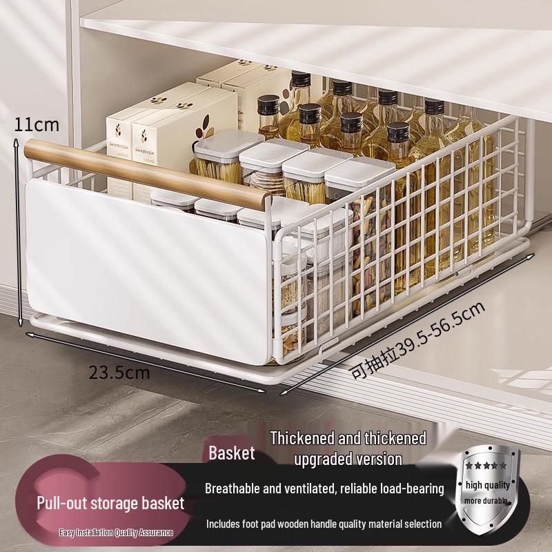 Foldable Kitchen Under-Sink Pull-Out Storage Rack for Seasoning and Tableware