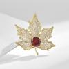 SUYU Women's Light Luxury Vintage Maple Leaf Red Zircon Brooch Elegant Fashionable Versatile Brooch Unique Design