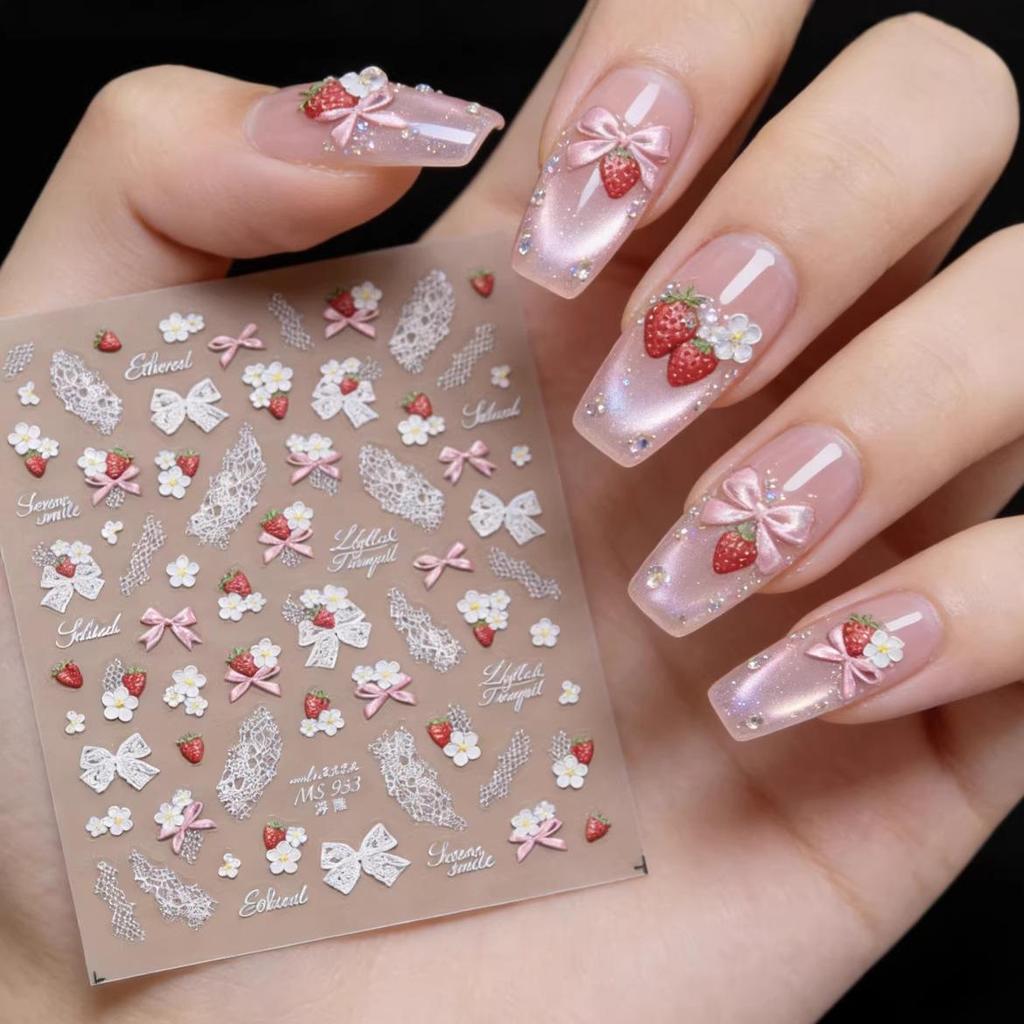 Tomoni & Moshitsu Embossed Ballet Style Nail Art Stickers – Lace Bow Decoration
