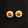 Court vintage style gold brushed craft geometric stud earrings red agate 925 silver needle diamond earrings earrings for women
