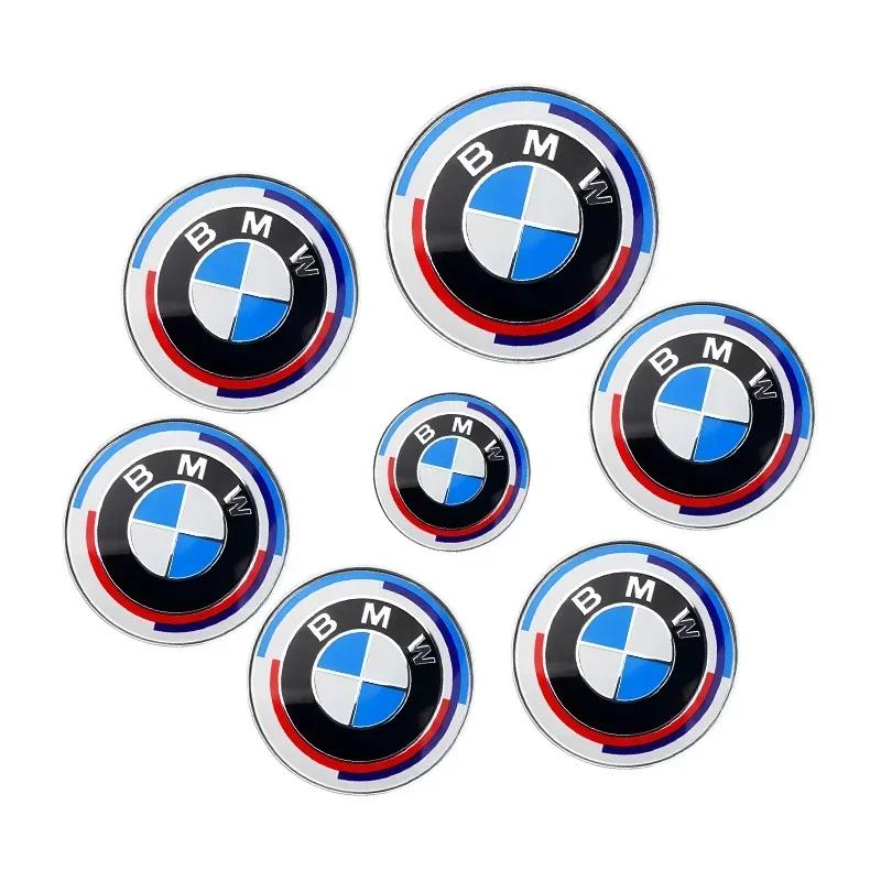 7pcs Front Hood Emblem Car 50th Anniversary Logo 82mm+Rear Badge 74mm+Wheel Hub Cap 68mm Decoration Cover Styling for BMW M