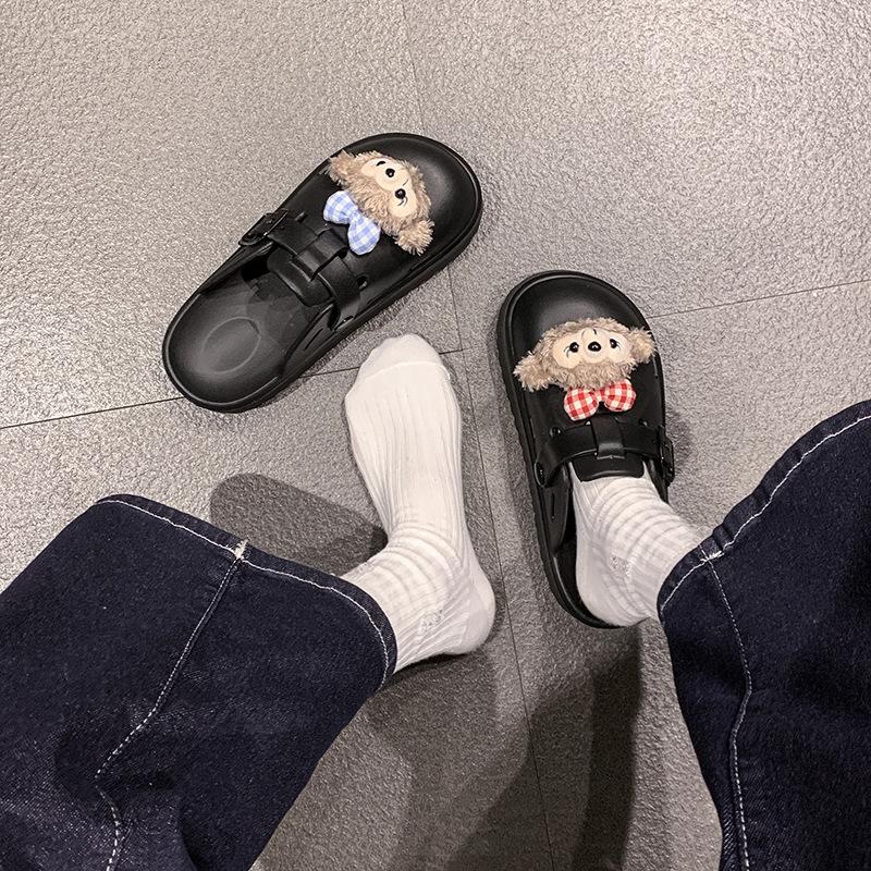 Cute cartoon bag head half slippers women wear thick-soled height-enhancing cool slippers in summer