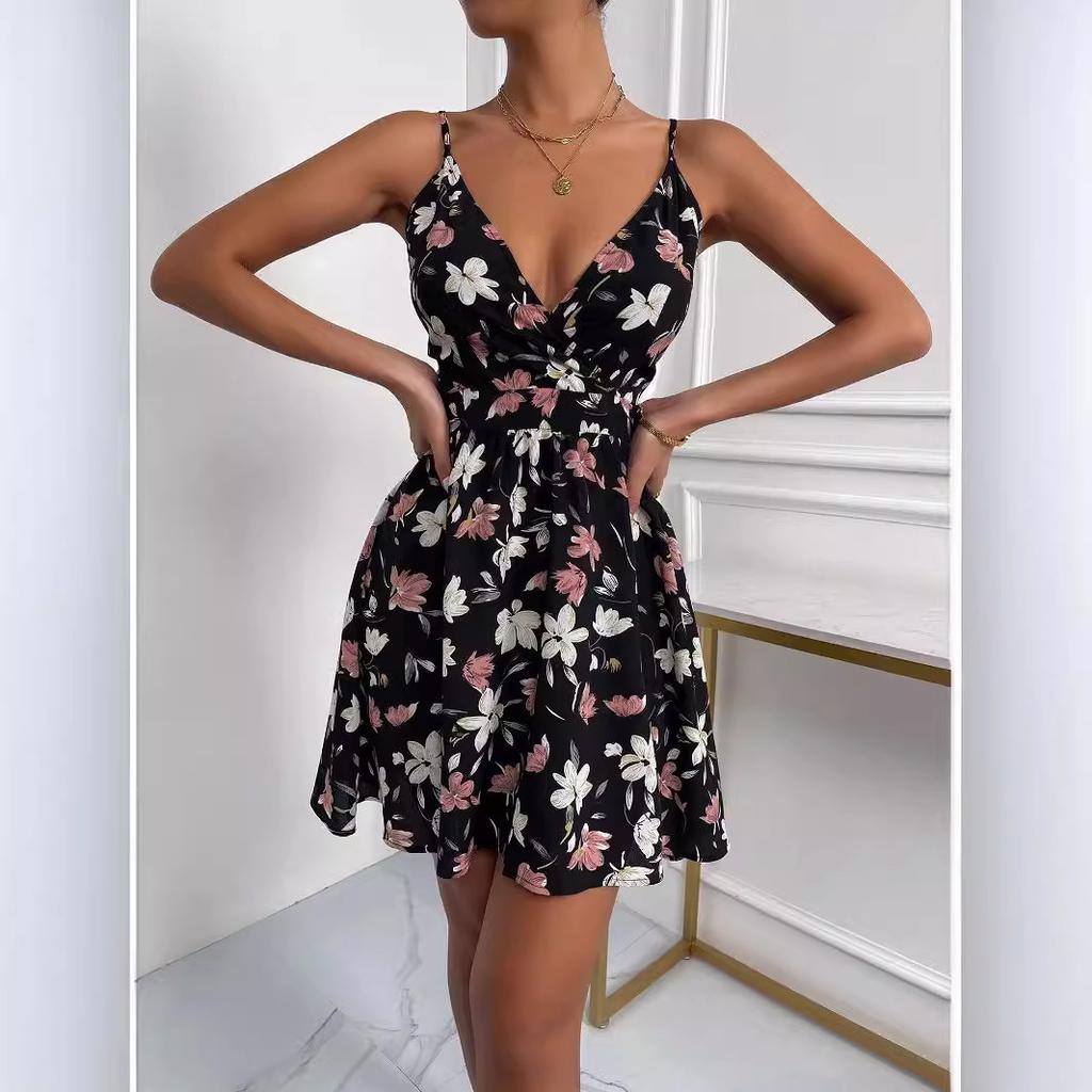 2026 new retro floral French women's suspender dress