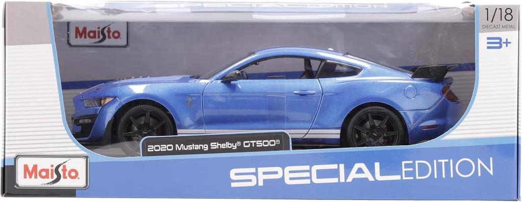 Maisto 2020 Ford Mustang Shelby GT500 Blue x White Line Scale Special Edition Ford Mustang Shelby GT500 with Opening Doors and Hood 1/18
