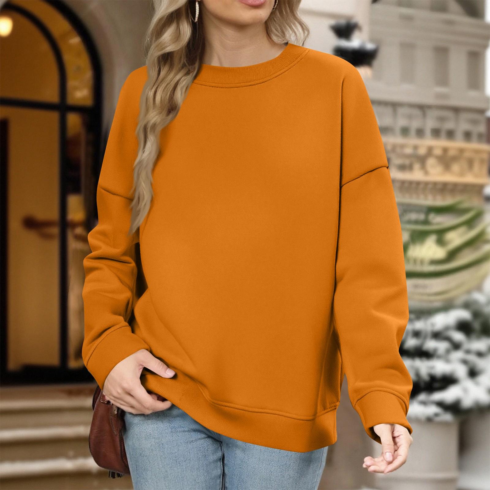 

Модный свободный спортивный свитшот с круглым вырезом, повседневный пуловер с длинными рукавами и круглым вырезом XXL шафрановый