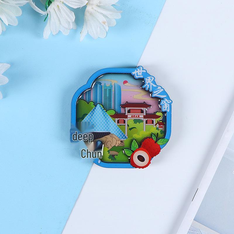 National City Scenic Cartoon Holz-Epoxid-Kühlschrankmagnet