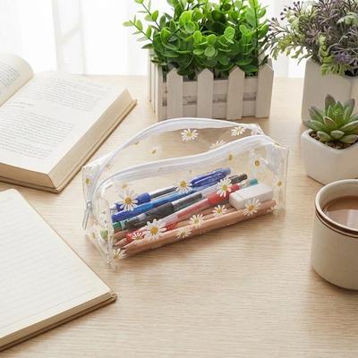 Daisy Transparent Tpu Pencil Case Clear Floral Aesthetic Stationery Bag For Girls Students School Supplies Organizer Storage