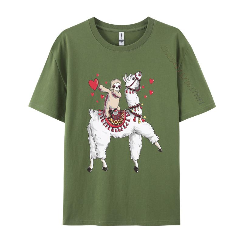 Sloth Riding Llama Valentines TShirts Men Hip Hop Casual Tee Shirts Brand Camisas Hombre Cartoon Harajuku T Shirt