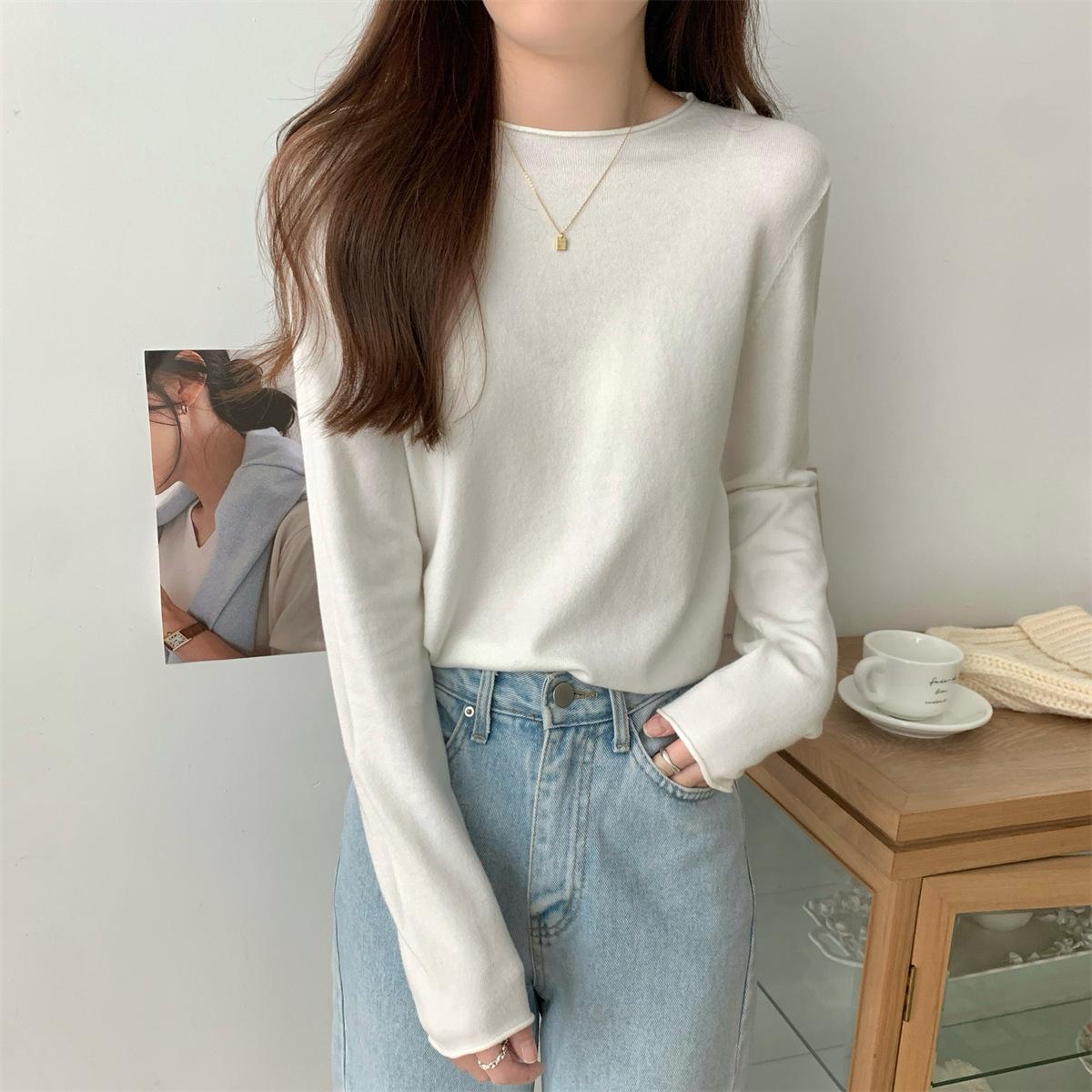 

Soft Waxy Multi-color Knitted Sweater for Women s Autumn and Winter Casual Relaxation, Long-sleeved Front Shoulder Top Inside, Basic Bottoming Sweater XL