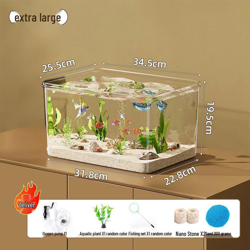 Acvariu Transparent Acrilic pentru Pești și Broaște Țestoase - Acvariu Mic de Birou Ecologic pentru Creștere în Sufragerie