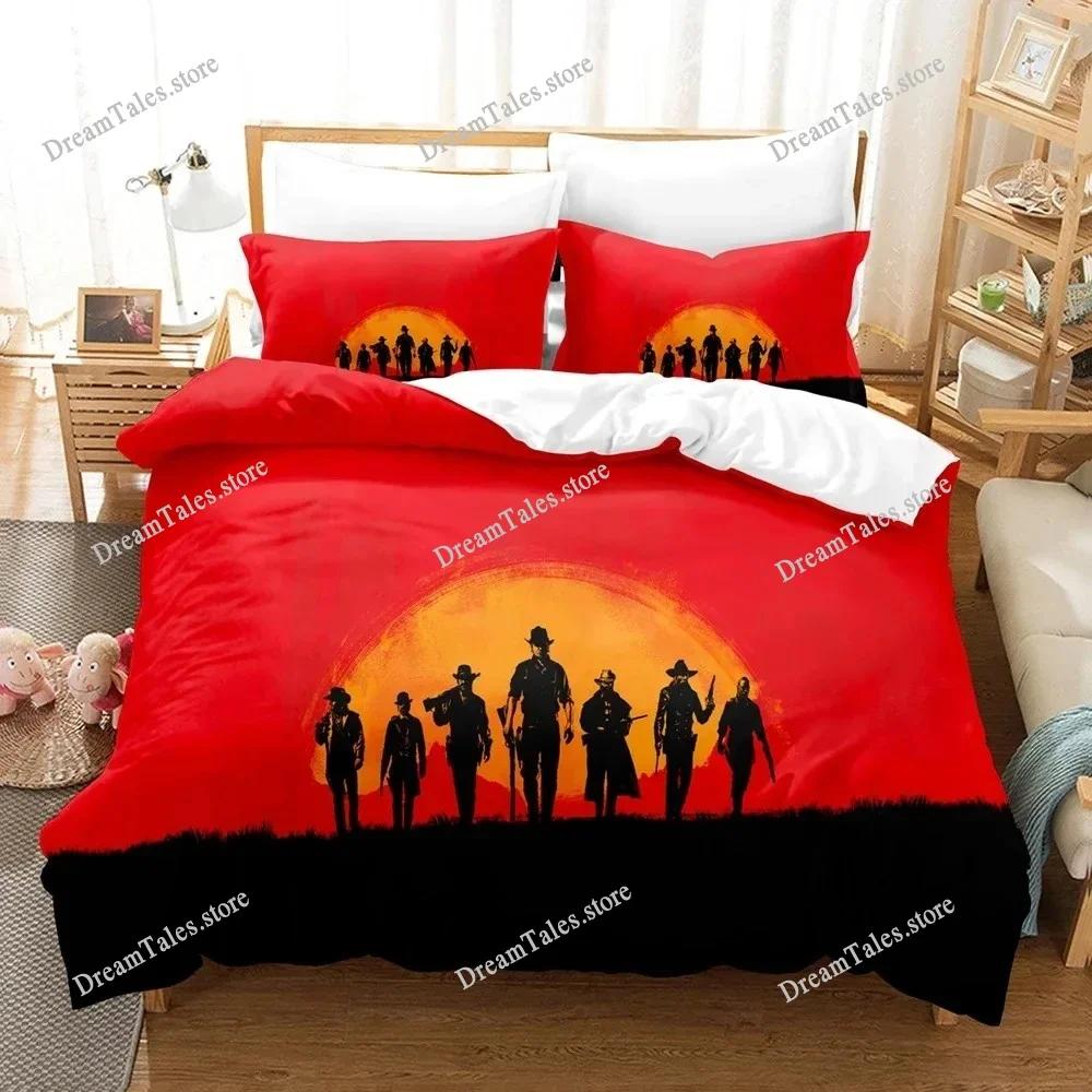 Exquisite 3D Red Dead Redemption Wallpaper Print Bedding Set Duvet Cover Comforter Bed Youth Kids Girls Boys Luxury Gift