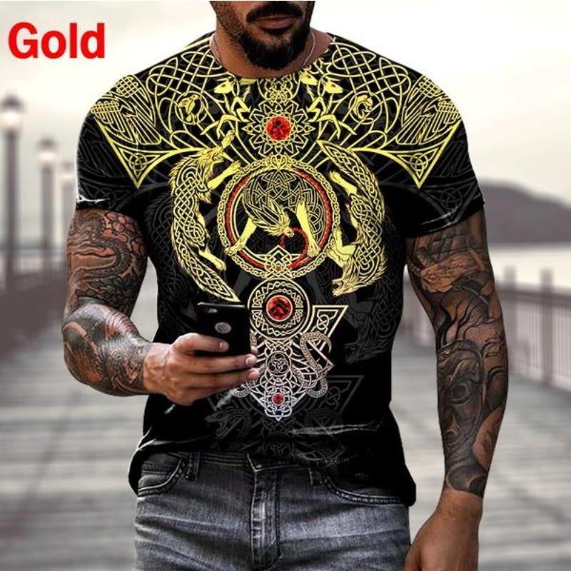 

Летние мужские футболки с круглым вырезом и коротким рукавом с рисунком викингов и татуировкой 3D 6XL