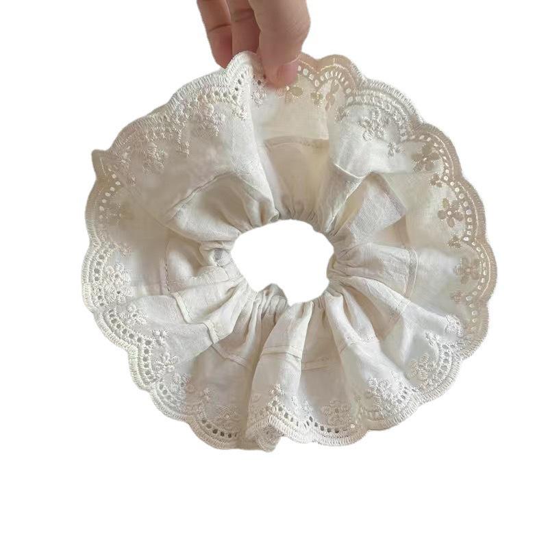 Vintage French-Style Double Layer Fluffy White Lace Hair Tie